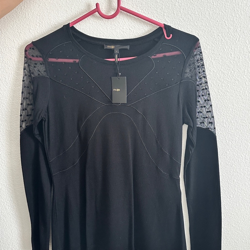 Maje Black and Gray Long Sleeve Blouse